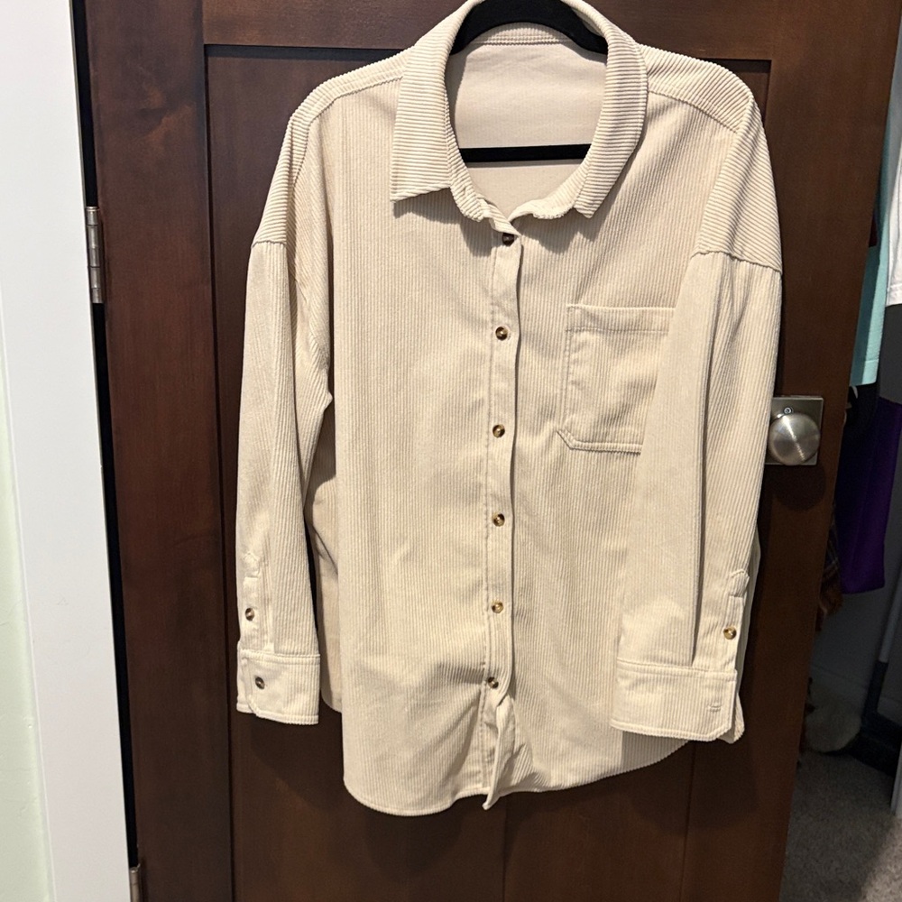 Beige Corduroy Button-Up Shirt